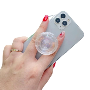 Glitter galaxy stars phone socket grip with transparent acrylic resin and gold sequins