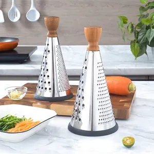 Stainless Steel Cone Grater With Wood Handle Multifunctional Vegetable Cheese Slicer For Kitchen Manual Food Shredder