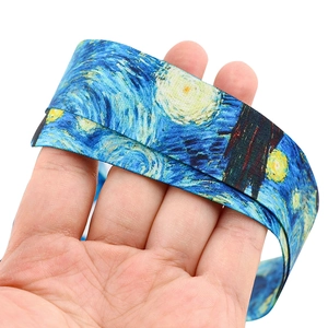 Detail of polyester lanyard featuring Van Gogh Starry Night oil painting art print