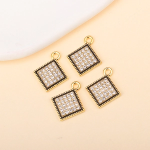 Golden square alloy pendants with inlaid zircons for DIY jewelry making and earrings