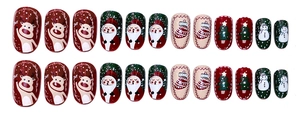 Detailed view of 24pcs Christmas press-on nails featuring reindeer and Santa patterns