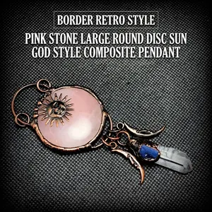 Vintage Sun Moon Pendant Necklace Rose Quartz White Crystal Point Antique Bronze Bohemian Mystic Jewelry For Women