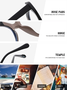 Detail view of TR90 glasses frames with ergonomic nose pads and robust metal hinges