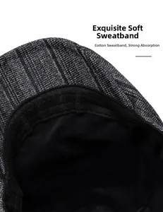 Detailed close-up of soft cotton sweatband inside the warm autumn winter flat cap
