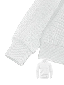 Detail of white waffle knit texture and buttoned polo collar on men's casual sweatshirt