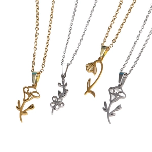 Minimalist 18k gold plated stainless steel birth flower pendant necklaces in gold and silver