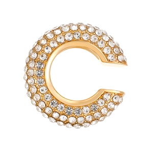 Sparkling C-shaped gold-plated ear cuff with micro-paved rhinestones on white background