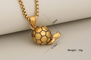 Detailed size specifications for soccer and shoe pendant showing 26mm height and 24g weight