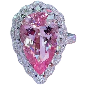 Luxury 7.5ct pear-cut pink morganite ring with double halo pavé diamond setting