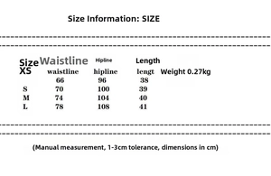 Detailed size chart for women casual shorts set including waist and hip measurements