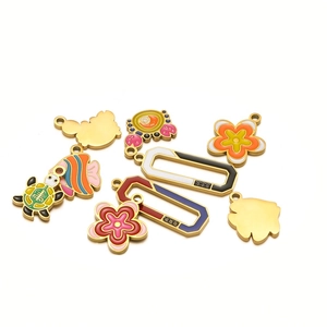 Gold-plated stainless steel flower and turtle pendants for DIY necklace jewelry sets