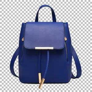 Bright blue fashion backpack for women with cross-grain texture and metal flap detail