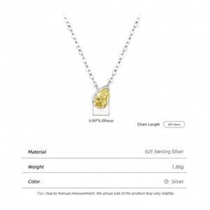 Collana in argento sterling 925 con pendente in zirconia gialla a pera e catena classica