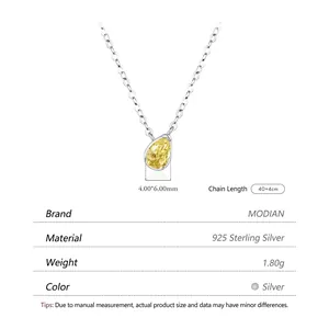 925 sterling silver necklace featuring a pear-cut yellow cubic zirconia pendant with O-chain