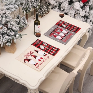 Christmas gnome buffalo plaid place mats set with Merry Christmas festive prints