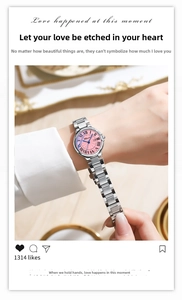 Close-up of Chenxi women's quartz watch with pink gradient dial and silver steel strap