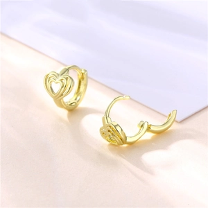 18K gold minimalist layered hollow heart-shaped hoop earrings for women shown from front