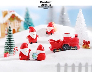 Miniature resin Santa Claus and vintage train set for winter snow micro landscape decor