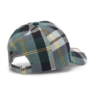 British style plaid baseball cap in green and navy blue with adjustable metal buckle