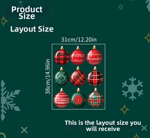 Detailed layout size dimensions of Christmas ball wall stickers 31cm width by 38cm height