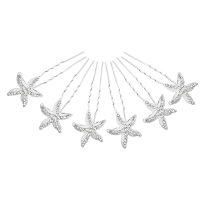 Set de 8 horquillas plateadas con forma de estrella de mar y diamantes de imitación