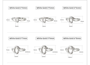 Size chart for 925 silver oval ring settings showing band height and stone width