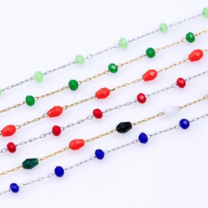 Chaînes de perles facettées colorées en acier inoxydable doré et argenté pour bijoux DIY