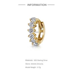 Macro detail of S925 sterling silver hoop earring with cubic zirconia and 6mm size specs