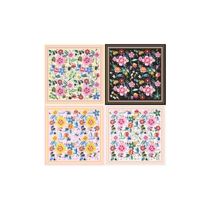 Silk-like 70cm square floral scarves set in beige, black, pink and white colors