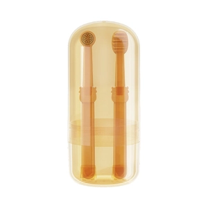 Silicone baby oral care set with soft toothbrush, tongue cleaner and storage case