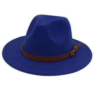 Klassischer königsblauer Fedora Wollfilzhut mit braunem Ledergürtel-Zierschnalle