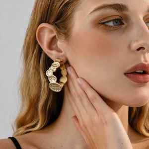 Irregular Hammered Geometric C-Shaped Hoop Earrings With 925 Sterling Silver Earring Post For Women Minimalist Copper