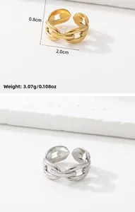 Detail showing 0.8cm width and 2.0cm diameter of 18k gold plated chain-link rings