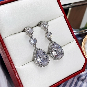 Elegant teardrop wedding earrings with AAA cubic zirconia in a luxury red gift box
