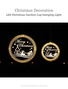 Detail of warm white LED Christmas suction cup light featuring 3D reindeer and Santa design