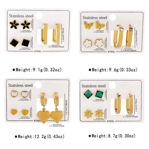 Parure de boucles d'oreilles dorées en acier inoxydable avec motifs cœur et papillon