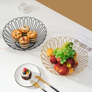 European luxury flower petal iron fruit baskets in black and matte gold finishes