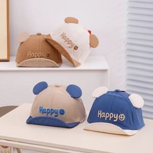 Casquettes respirantes pour enfants avec oreilles d'ours et broderie Happy en 4 couleurs