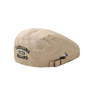 Khaki cotton beret for kids with black 1983 embroidery and adjustable metal buckle