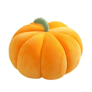 Creative Nordic style plush pumpkin pillow with bright orange corduroy texture and green stem