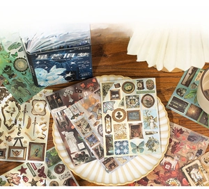 Vintage scrapbooking stickers set featuring classic frames, angels, and botanical motifs