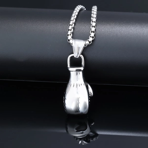 Vintage stainless steel boxing glove pendant necklace with square box chain for men