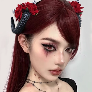 Serre-tête gothique cornes de diable et roses rouges pour Halloween et cosplay
