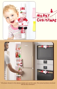Detailed view of Christmas Santa and Snowman fridge handle covers with festive red plaid