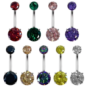 Set of 9 colorful G23 titanium belly rings with four-prong set cubic zirconia stones