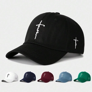 Baseball Cap Polyester Faith Cross Letter Embroidery Adjustable Outdoor Sun Protection Curved Brim Casual Dad Hat For Women Men