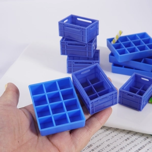 Blue miniature 12-slot beer crate model for dollhouse DIY scenes and micro landscape