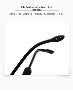 Detail of smooth black anti-slip temple tips for half-frame ocean lens sunglasses