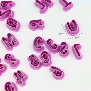 35-piece purple plastic alphabet and number cookie cutters for fondant cake decoration
