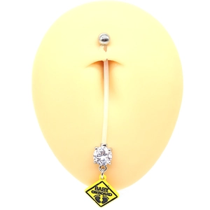 Flexible pregnancy belly button ring with Baby on Board pendant and cubic zirconia stone